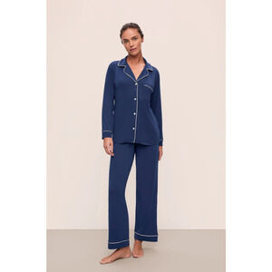 EBERJEY Women's Gisele Long PJ Set Medium Navy Blue Ivory TENCEL Modal NWOT